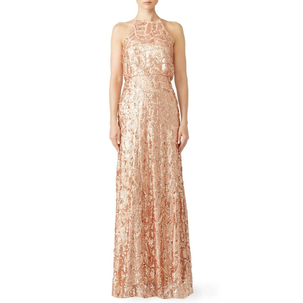 Donna Morgan Tiffany Sequin Dress Rose Gold Halter